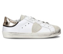 Flache Junior Paris Sneakers aus Leder – Weiß und Gold