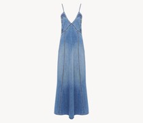 CHLOÉ Langes, ausgestelltes Kleid aus Denim Blau