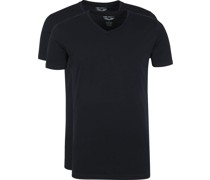 Basic T-Shirt 2er Pack V-Ausschnitt Schwarz