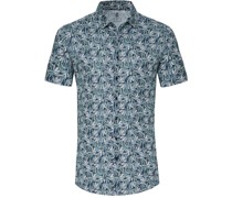 Short Sleeve Jersey Hemd Blumenmuster Blau