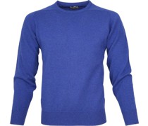 O-Auschnitt Pullover Lammwolle Blau