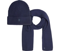 Beanie-Mütze und Schal Set Marineblau