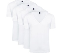 T-Shirt Weiß Tief V-Ausschnitt Vitaru Stretch 4 Pack