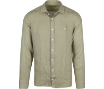 Hemd Garment Dyed Leinen Olive Grün