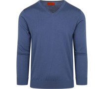 Pullover V-Neck Merino Blau