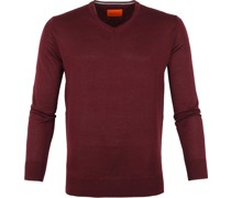 Merino Pullover V Bordeaux Rot