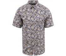 Kurzarmhemd Leinen Simon Blau Beige