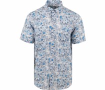 Kurzarmhemd Print Blume Blau