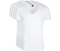 Tiefer V-Ausschnitt 4er Pack Stretch Bambus T-Shirt Weiß