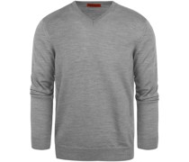 Pullover V-Ausschnitt Wolle Grau
