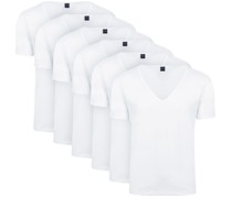 Vitaru T-Shirt Tiefer V-Ausschnitt Weiß 6-Pack