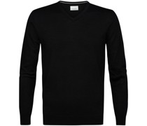 Pullover V-Neck Merinowolle Schwarz
