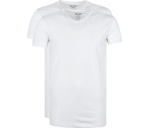 Basic T-Shirt 2er Pack V-Ausschnitt Weiß
