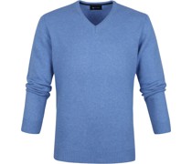 Lammwolle Pullover V-Ausschnitt Blau