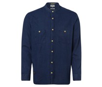 Hemd  Regular Fit Baumwolle indigo strukturiert Stehkragen