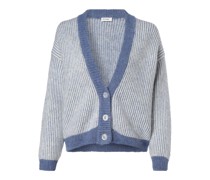 Strickjacke mit Alpaka-Anteil  Wolle hellblau gestreift
