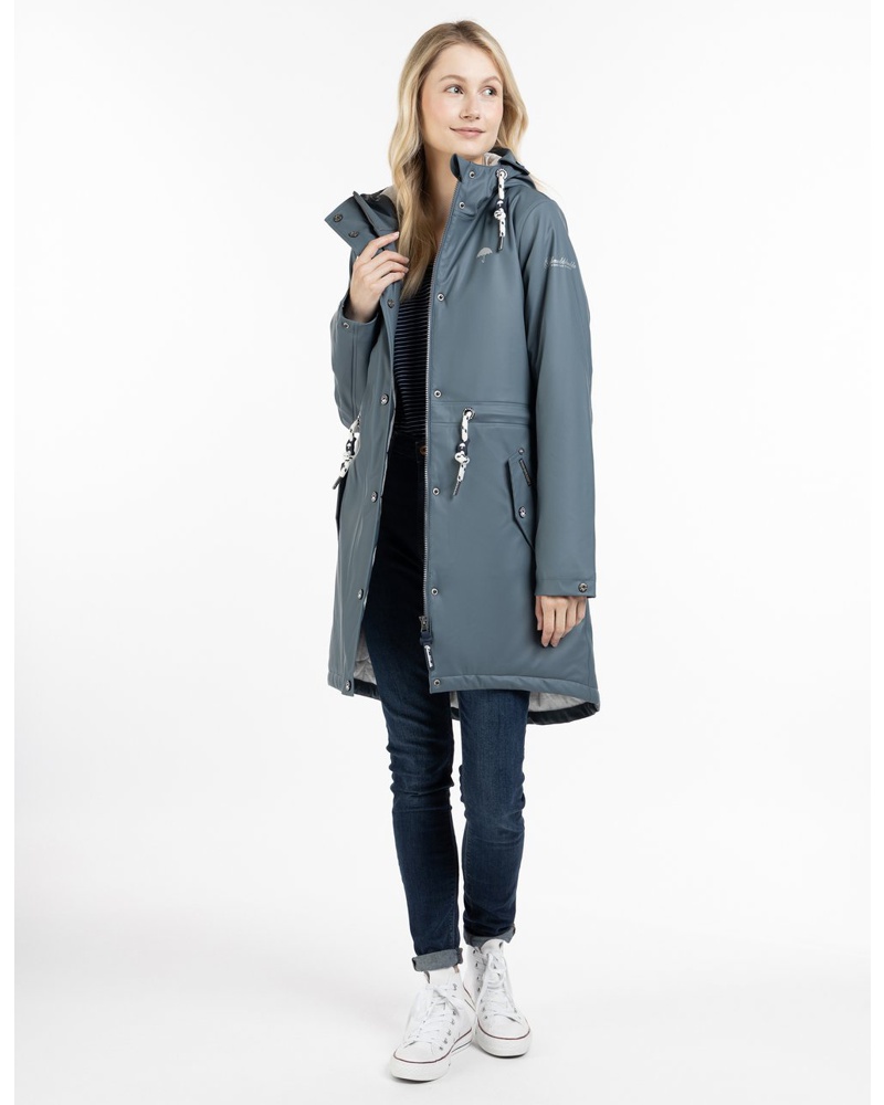 Schmuddelwedda Damen Wattierter Regenmantel blue stone