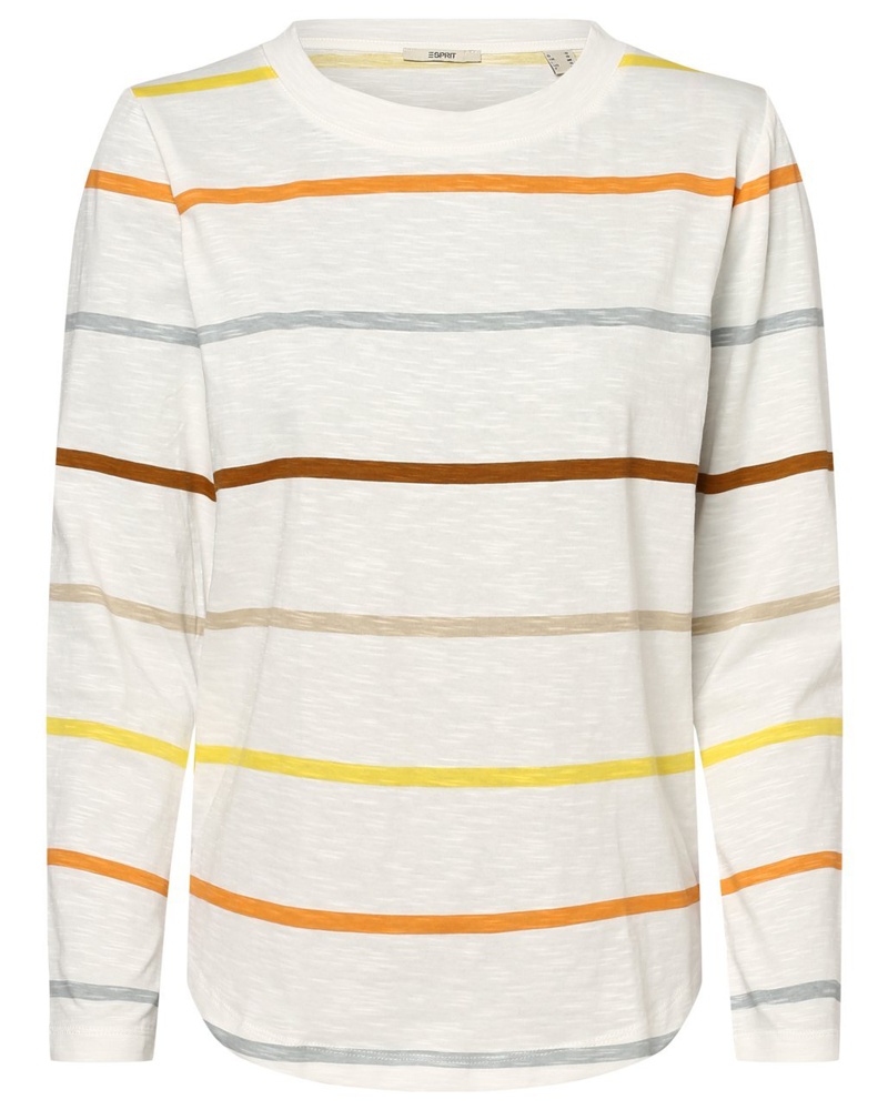 Esprit Damen Langarmshirt Baumwolle ecru gestreift