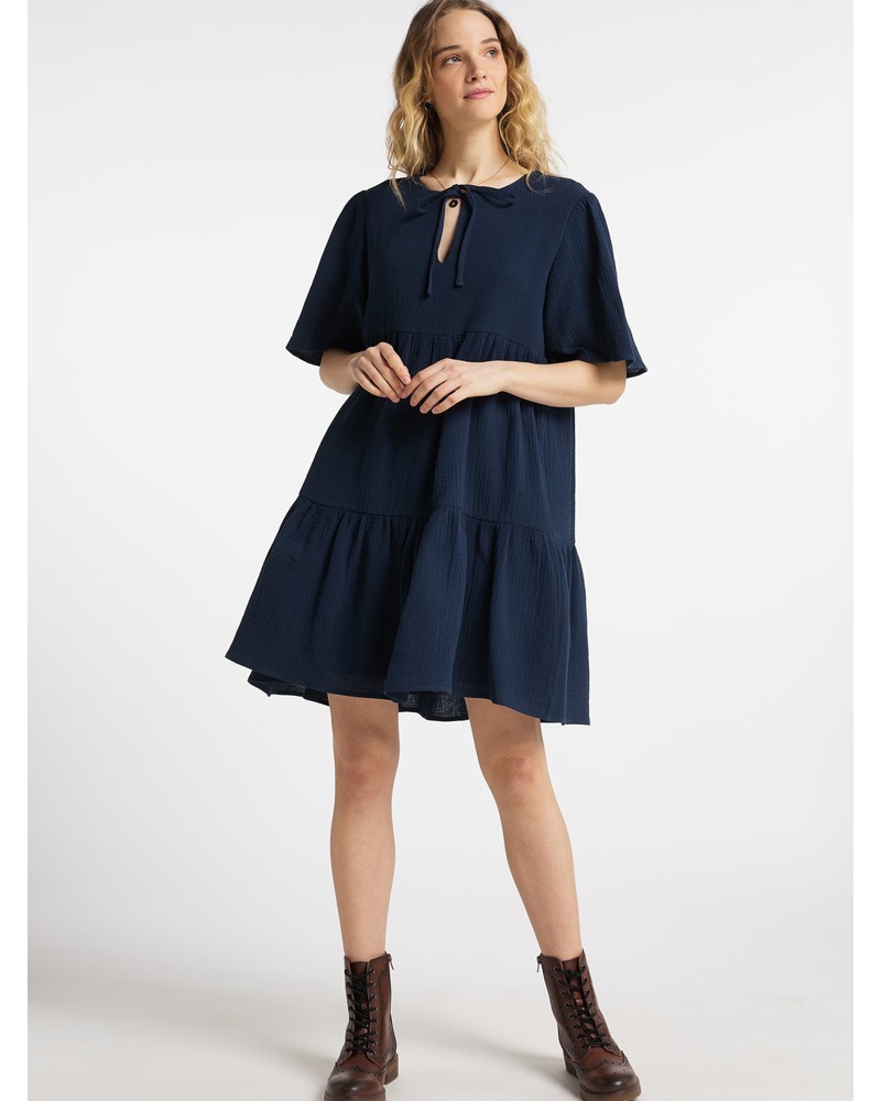 DreiMaster Damen Kleid aus Baumwollmusselin Baumwolle marine