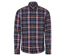 Hemd mit Leinen-Anteil  Modern Fit Baumwolle marine kariert Button-Down