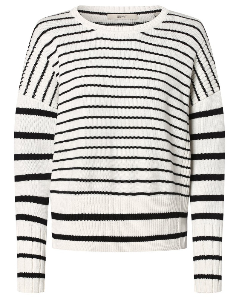 Esprit Damen Pullover Baumwolle ecru gestreift