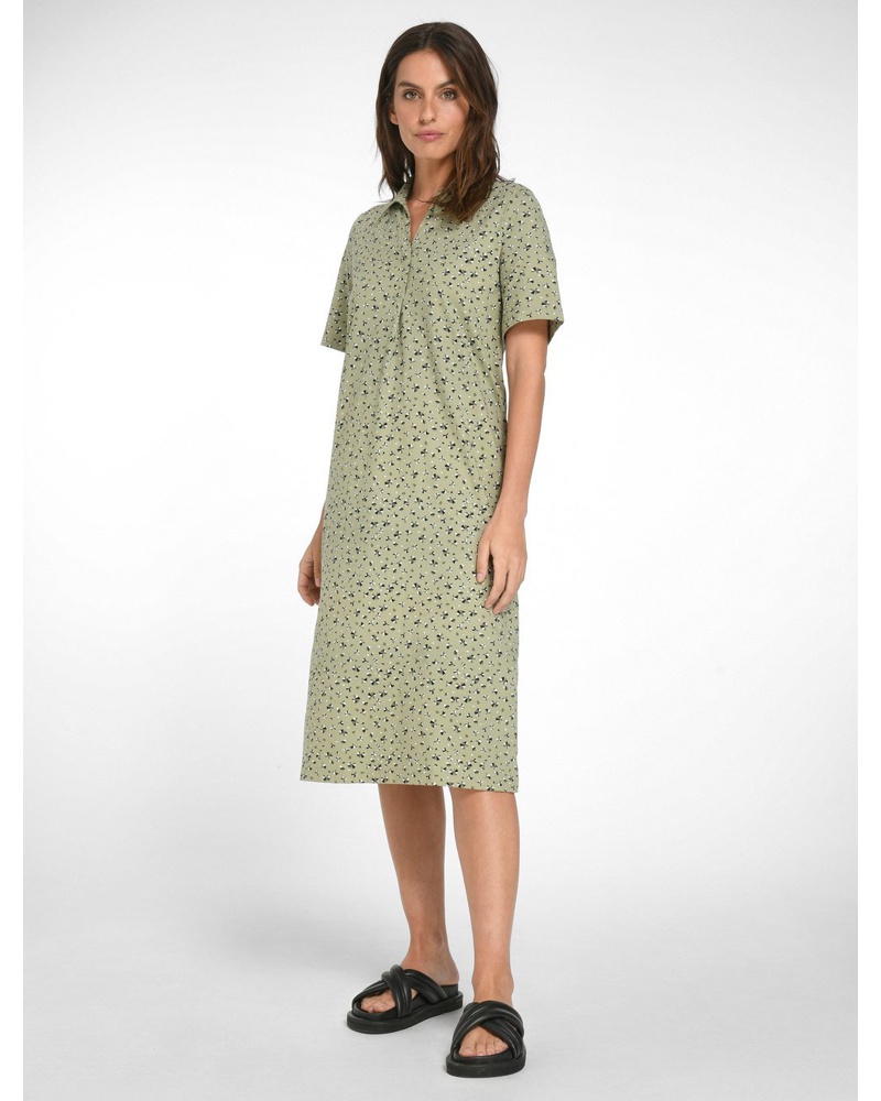 Green Cotton Damen Jerseykleid Baumwolle schilf gemustert