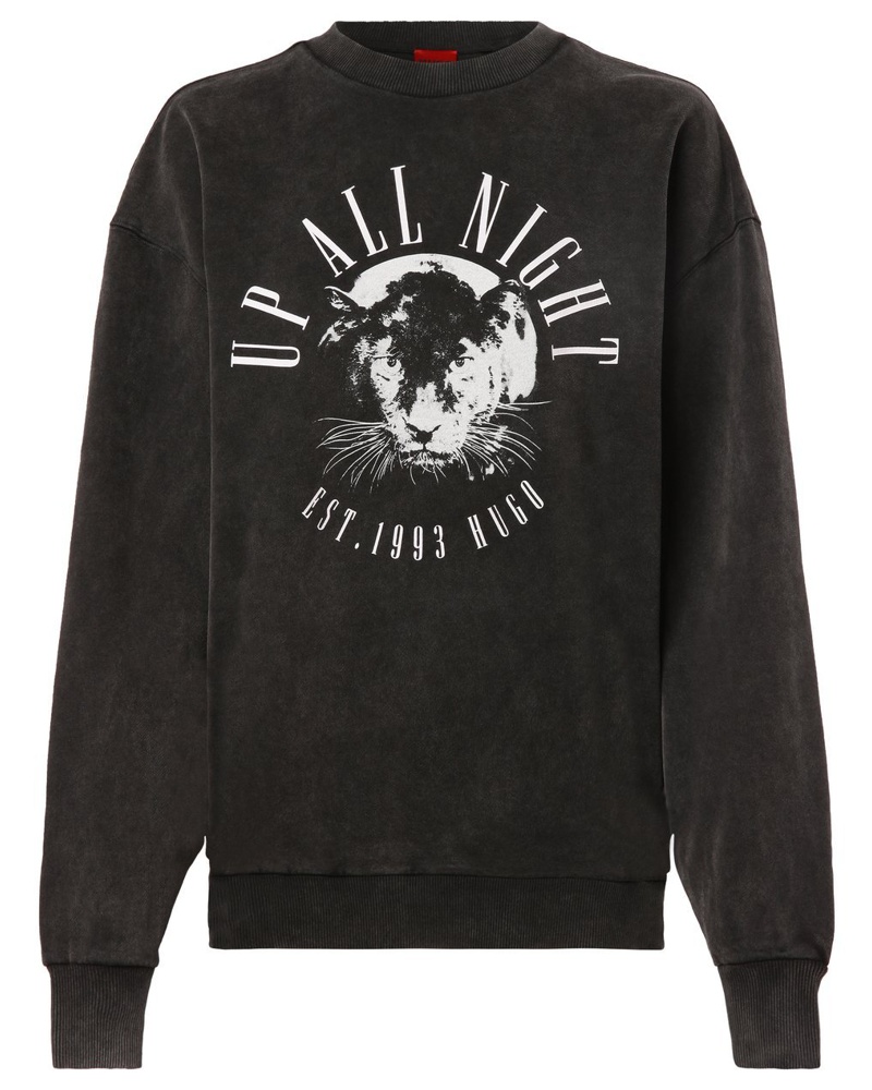 HUGO BOSS Damen Sweatshirt Baumwolle anthrazit bedruckt