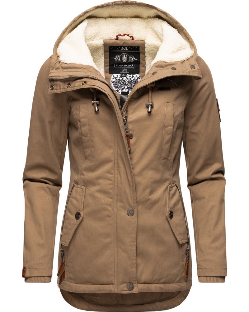 Marikoo Damen Winterjacke Baumwolle taupe
