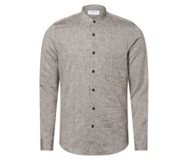 Hemd mit Leinen-Anteil  Slim Fit taupe meliert Stehkragen