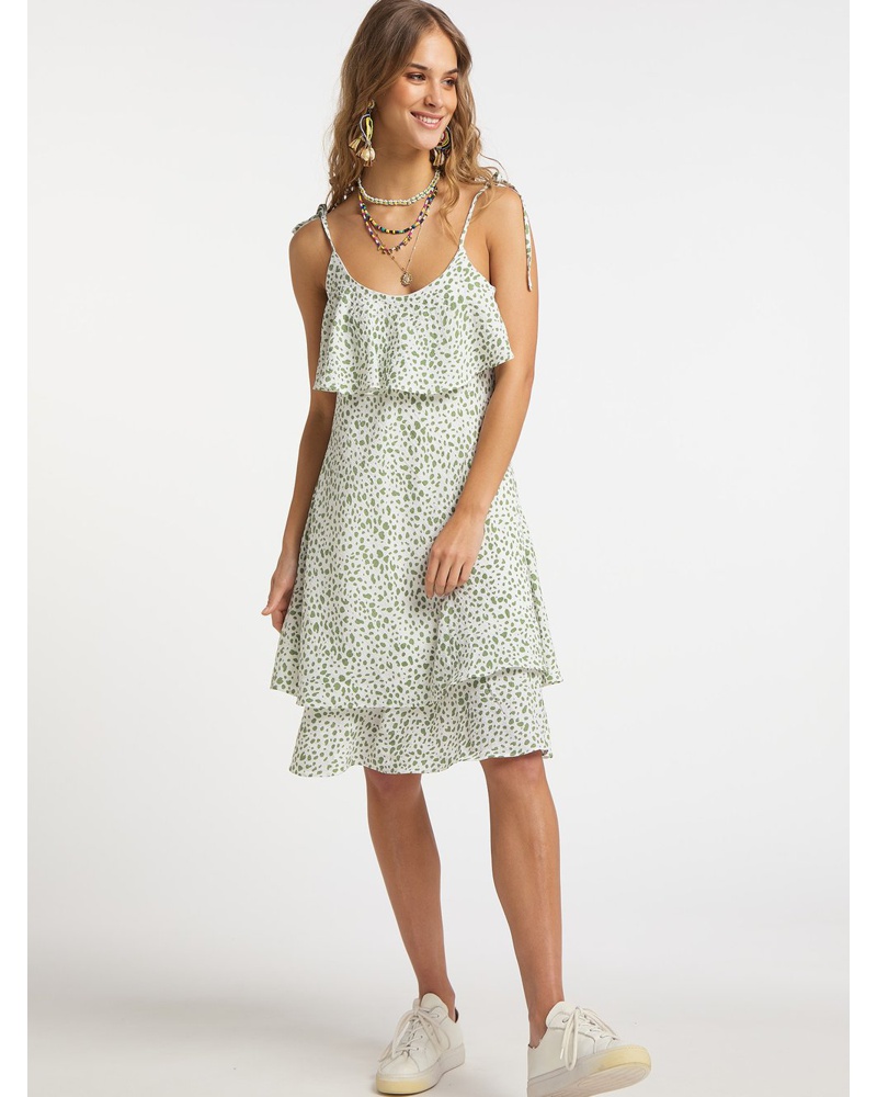 IZIA Damen Midikleid weiß gemustert