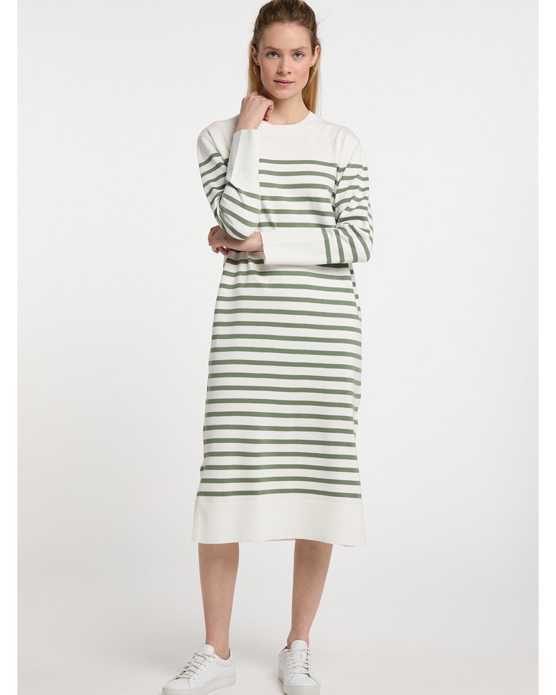 DreiMaster Damen Maxikleid Viskose weiß gestreift