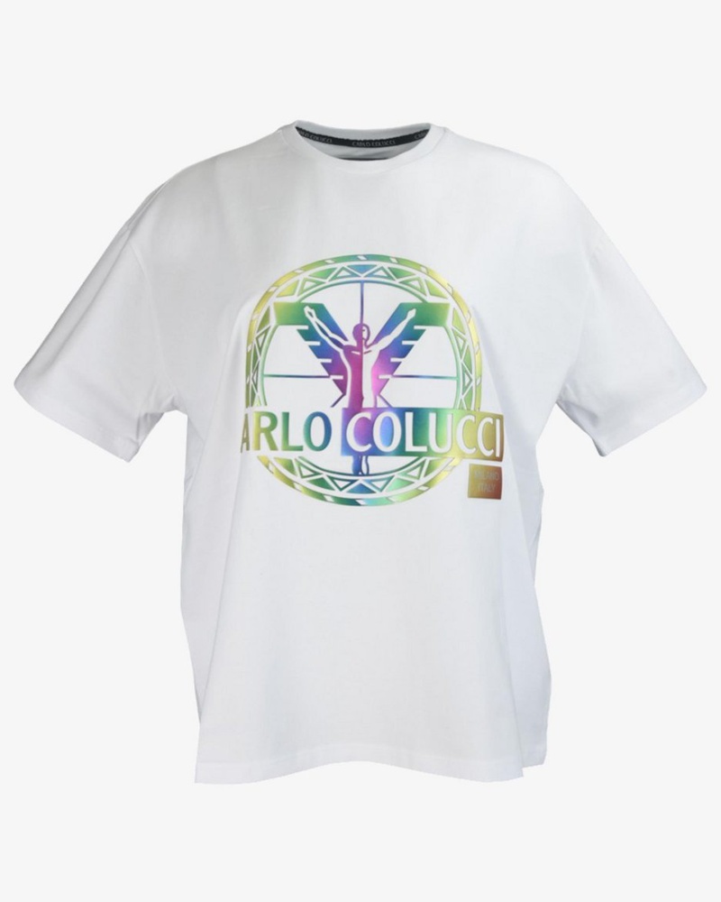 Carlo Colucci Damen T-Shirt Baumwolle weiß Carlo Colucci Damen T-Shirt Baumwolle weiß