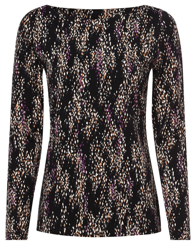 Esprit Damen Langarshirt Baumwolle chwarz gemutert