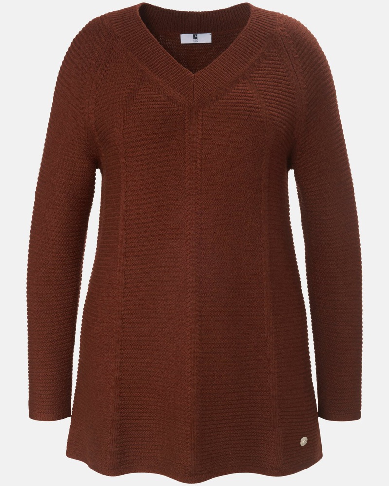 Anna Aura Damen Strick-V-Pullover Schurwolle kastanie