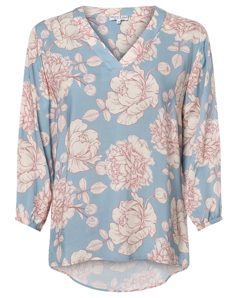Marie Lund Damen Blusenshirt Viskose hellblau gemustert