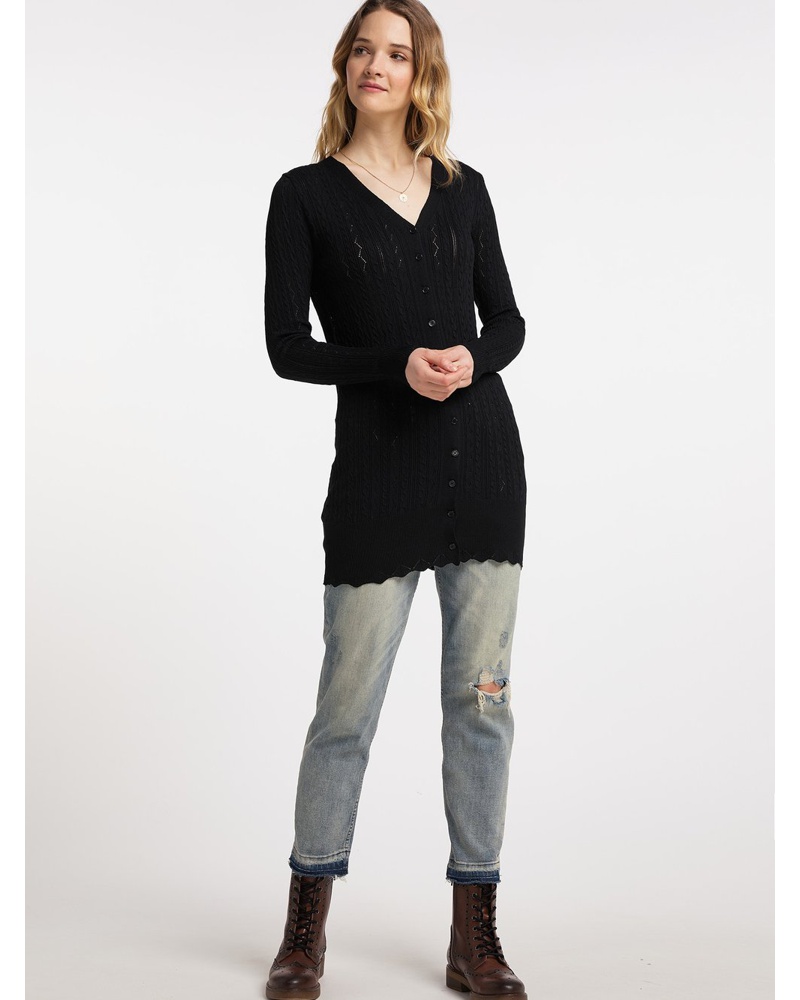 DreiMaster Damen Long Cardigan aus Ajourstrick Viskose strukturiert