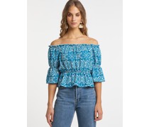 Carmenbluse  blau gemustert