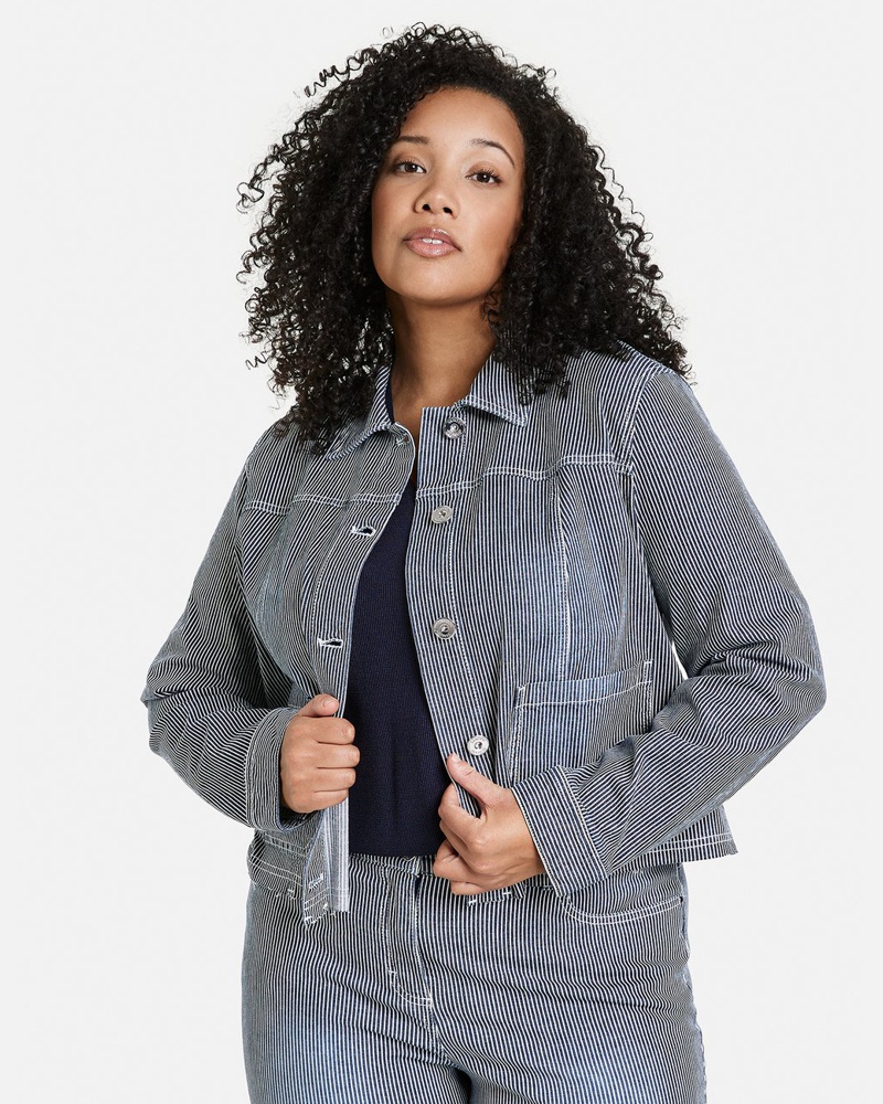 Gerry Weber Damen Jeansjacke Baumwolle gestreift