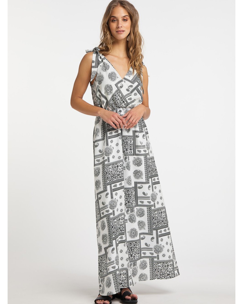 IZIA Damen Maxikleid Viskose schwarz gemustert