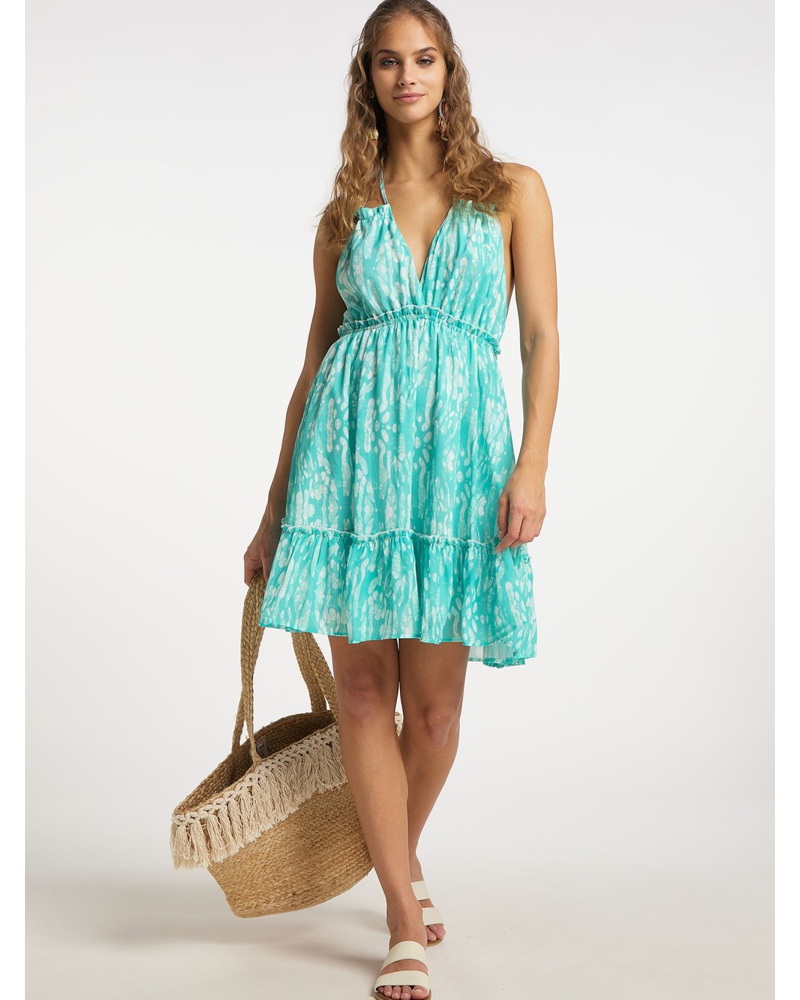 IZIA Damen Spaghetti Kleid türkis gemustert