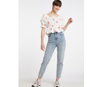 Bestickte Cropped-Bluse  Baumwolle rosa bedruckt