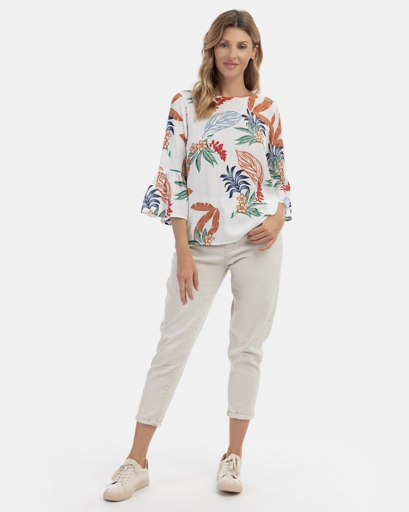 Usha Damen Blusenshirt Viskose beige bedruckt