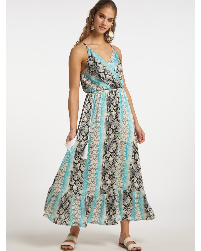 IZIA Damen Maxikleid mit Schlangenprint mehrfarbig gemustert
