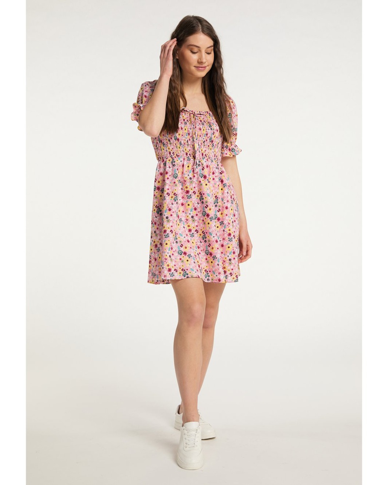 My Mo Damen Sommerkleid Baumwolle rosa gemustert