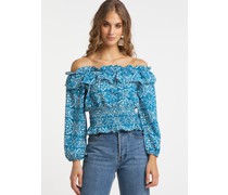 Carmenbluse  blau gemustert