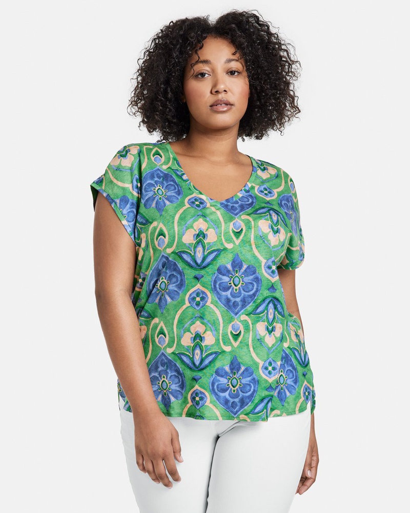 Gerry Weber Damen T-Shirt Leinen mehrfarbig gemustert