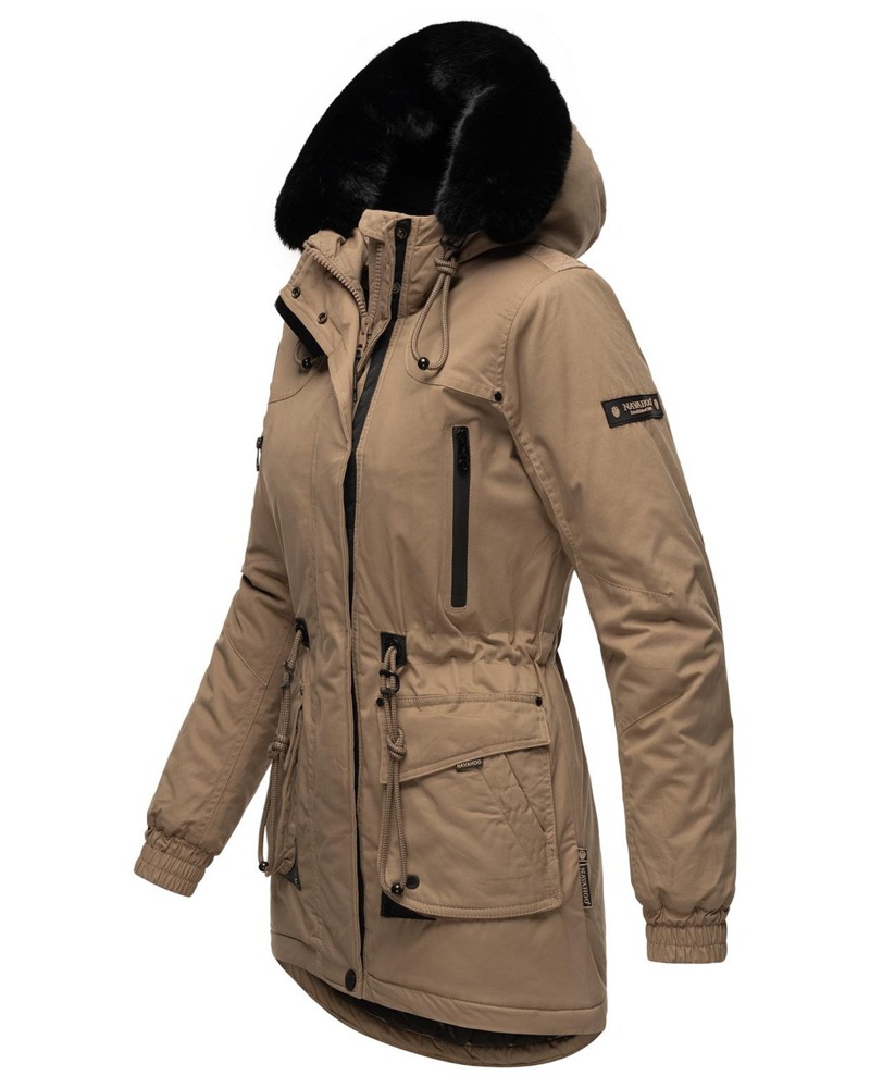 NAVAHOO Damen Wintermantel Baumwolle taupe