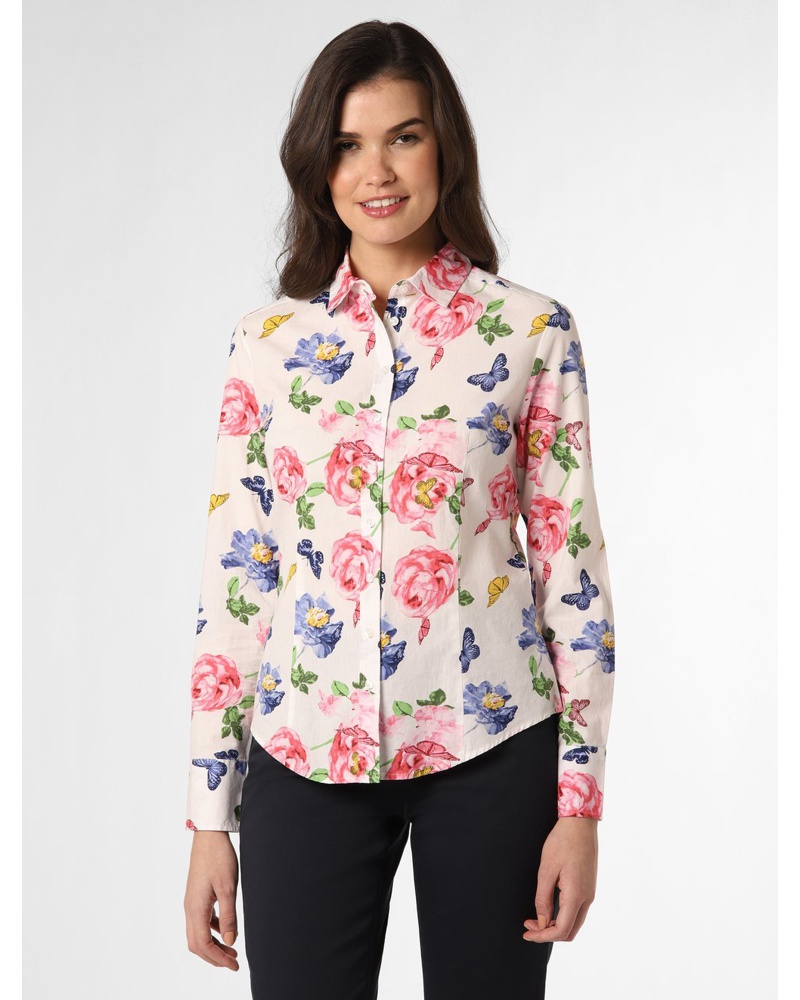 Brookshire Damen Bluse Baumwolle weiß gemustert