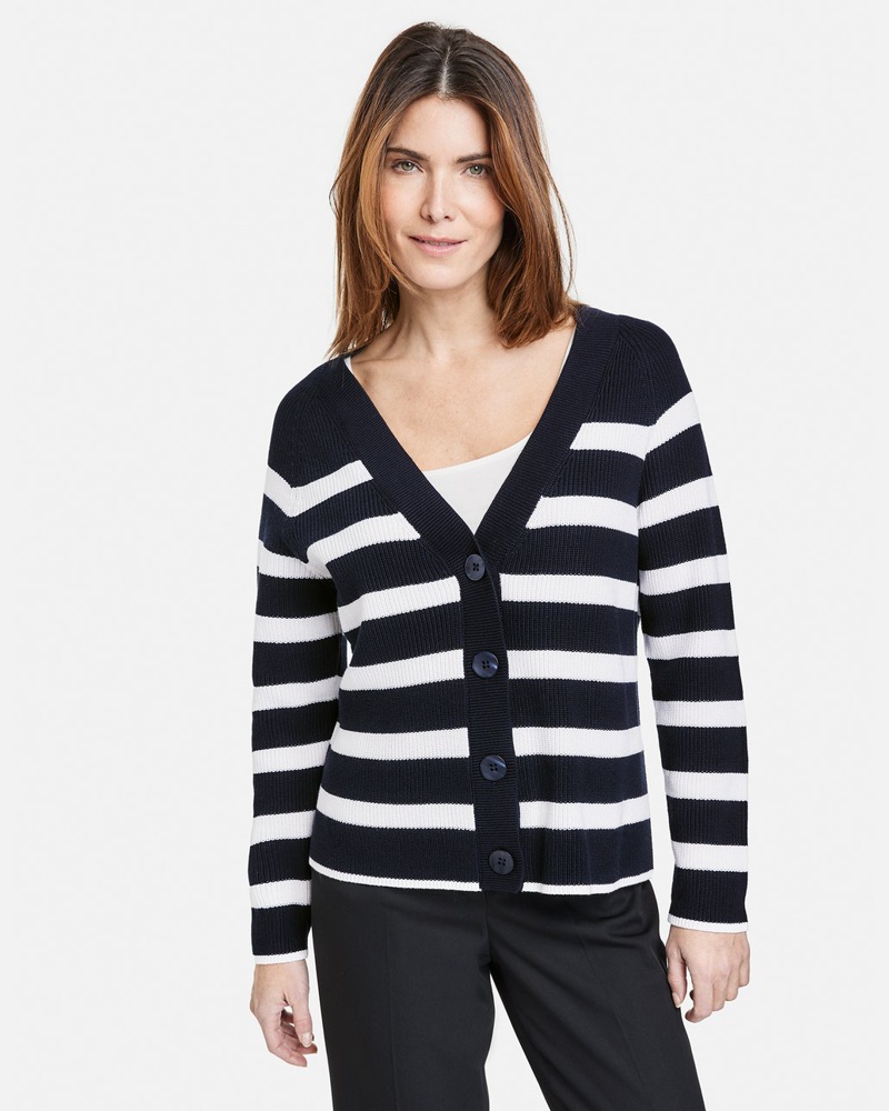 Gerry Weber Damen Strickjacke Baumwolle marine gestreift