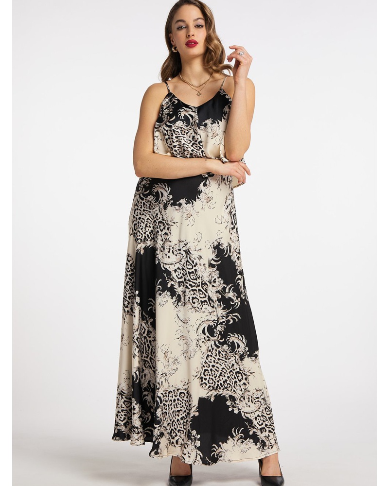 FAINA Damen Maxikleid mit Allover-Print schwarz gemustert